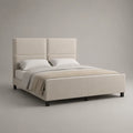 Lit double rembourré en tissu polyester beige avec tête de lit capitonnée 160 x 200 cm
