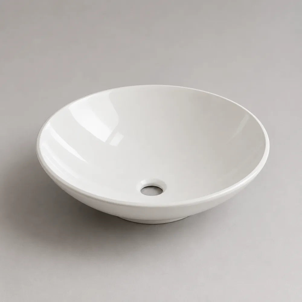 Vasque à poser ronde 40x40x12 cm en céramique blanche avec finition brillante
