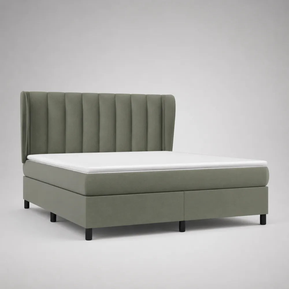 Lit double en tissu vert rembourré avec tête de lit capitonnée 160 x 200 cm