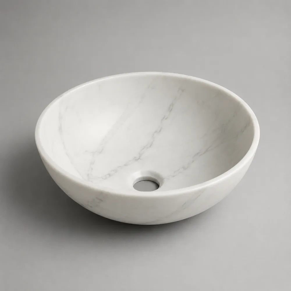 Vasque à poser ronde 40 x 40 x 15 cm en céramique effet marbre blanc