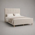Lit double rembourré en tissu polyester beige avec tête de lit capitonnée 160 x 200 cm