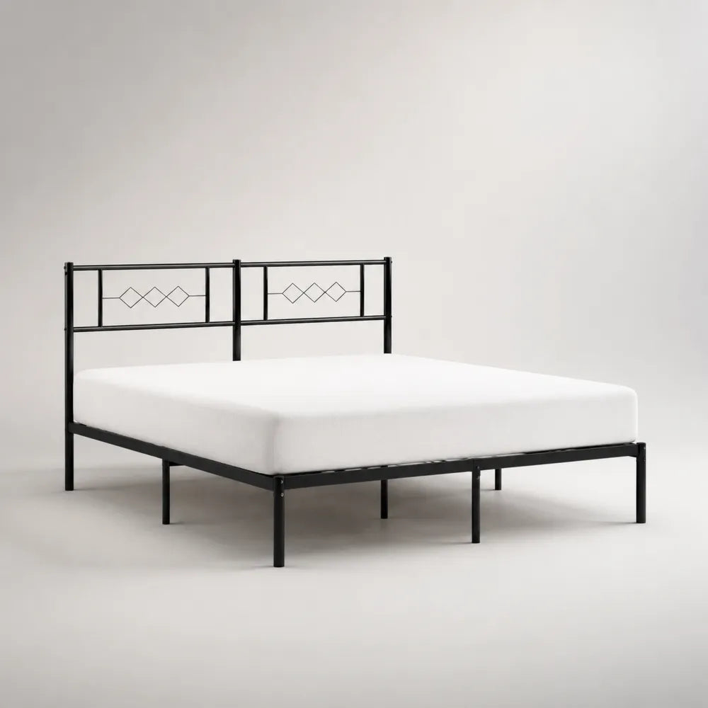 Lit double en acier noir avec tête de lit métal 160 x 200 cm