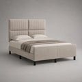 Lit double rembourré en tissu beige avec tête de lit capitonnée 160 x 200 cm