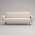 Canapé droit 3 places en tissu polyester beige avec dossier capitonné et pieds en bois 220 x 90 x 85 cm