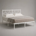 Lit double en acier blanc avec tête de lit métal décorative 160 x 200 cm
