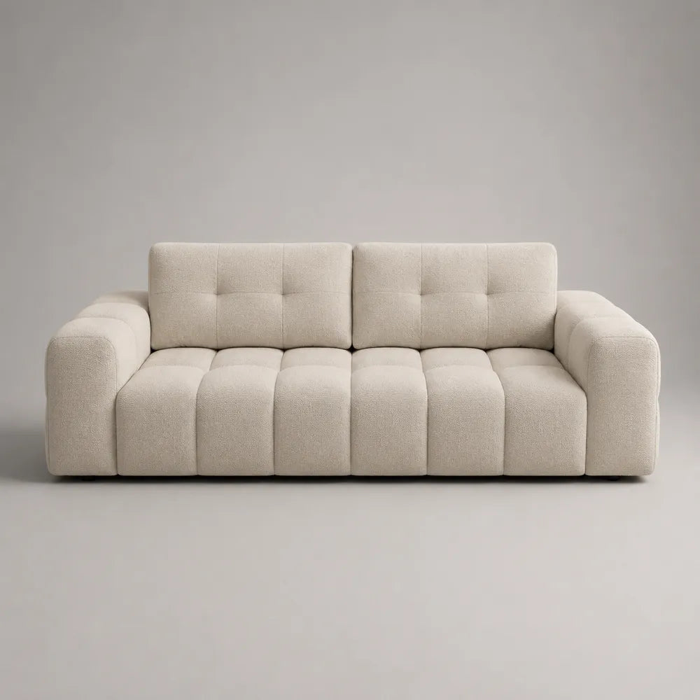 Canapé 3 places 240 x 90 x 85 cm en tissu polyester beige avec accoudoirs rembourrés forme rectangulaire