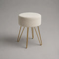 Tabouret rond 40x40x45 cm polyester bouclé blanc avec pieds en acier doré