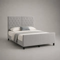 Lit double capitonné en tissu gris clair avec tête de lit à motifs losanges 160 x 200 cm