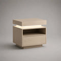 Table de chevet rectangulaire en MDF effet chêne clair avec tiroir niche et éclairage intégré 50 x 40 x 45 cm
