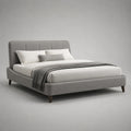 Lit double rembourré en tissu gris avec tête de lit capitonnée et pieds en bois 160 x 200 cm