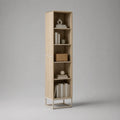 Bibliothèque colonne avec étagères ouvertes en MDF effet chêne clair et cadre acier doré 45 x 35 x 190 cm